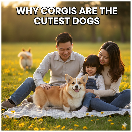 Gia đình hạnh phúc bên chó Corgi trong công viên, thể hiện lý do vì sao giống chó này dễ thương nhất 🐶🌼