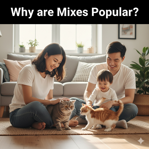 Gia đình Việt Nam vui đùa cùng mèo Anh lông ngắn lai mèo ta trong phòng khách sáng ấm áp