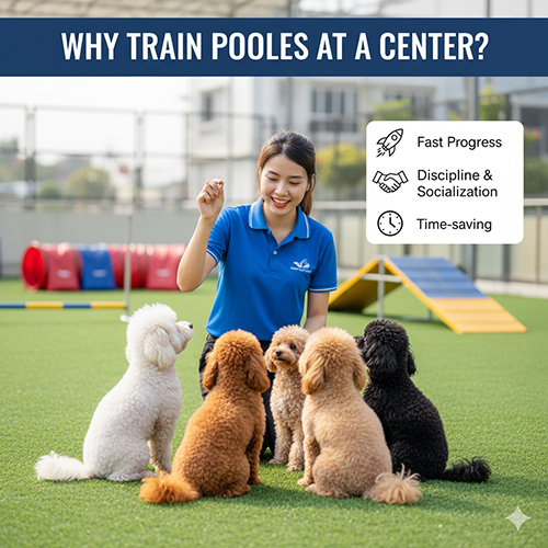 Lợi ích khi đưa chó Poodle đến trường huấn luyện: tiến bộ nhanh, kỷ luật, xã hội hóa và tiết kiệm thời gian