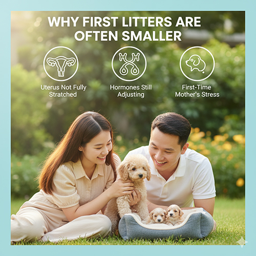 Vì sao lứa đầu của Poodle thường ít con – tử cung chưa giãn, hormone chưa ổn định và stress lần đầu làm mẹ