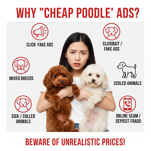 Vì sao có tin rao chó Poodle giá rẻ 500k–2 triệu – sự thật và cảnh báo lừa đảo