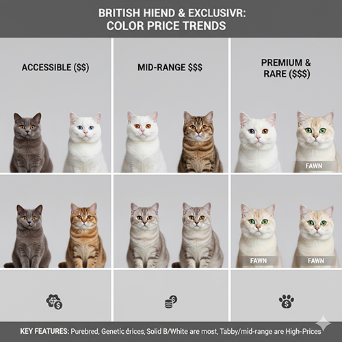 Xu hướng giá mèo Anh lông ngắn theo màu lông từ phổ biến, trung bình đến hiếm và cao cấp