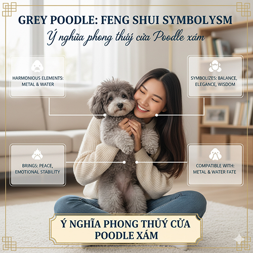 Ý nghĩa phong thủy chó Poodle xám – hợp mệnh Kim và Thủy