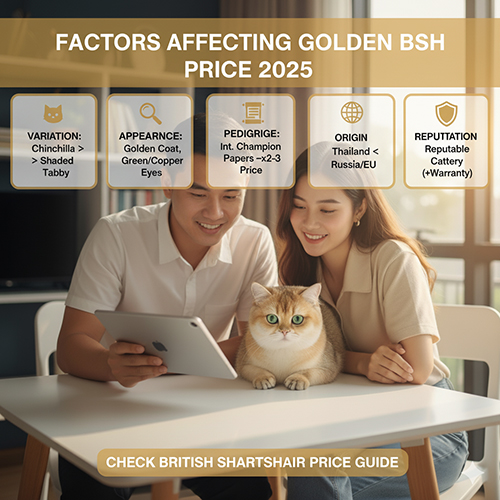 Các yếu tố ảnh hưởng đến giá mèo Anh lông ngắn golden 2025 – biến thể, ngoại hình, giấy tờ, nguồn nhập