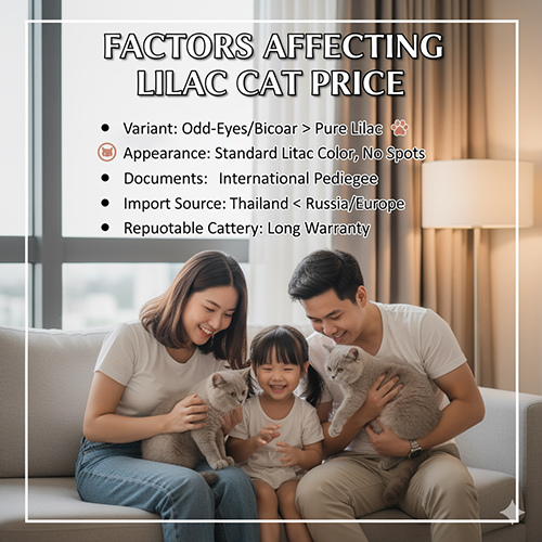 Các yếu tố ảnh hưởng đến giá mèo Anh lông ngắn lilac – biến thể, ngoại hình, giấy tờ, nguồn nhập, trại uy tín