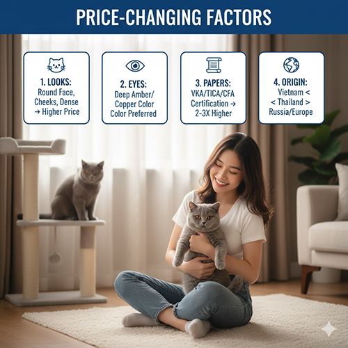 Các yếu tố ảnh hưởng đến giá mèo Anh lông ngắn xám xanh