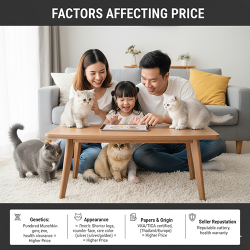 Các yếu tố ảnh hưởng đến giá mèo Anh lông ngắn chân ngắn – gen Munchkin, ngoại hình, giấy tờ, nguồn gốc, uy tín người bán