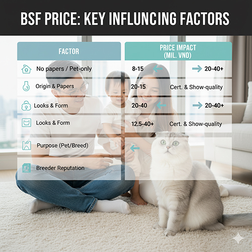 Các yếu tố ảnh hưởng đến giá mèo Anh lông ngắn tai cụp 2025