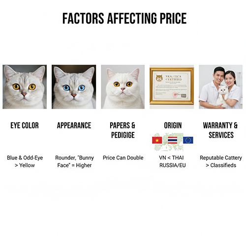 Các yếu tố ảnh hưởng đến giá mèo Anh lông ngắn trắng