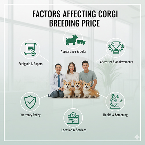Yếu tố ảnh hưởng đến giá phối giống chó Corgi – giấy tờ, ngoại hình, phả hệ, chính sách bảo hành, khu vực và dịch vụ đi kèm
