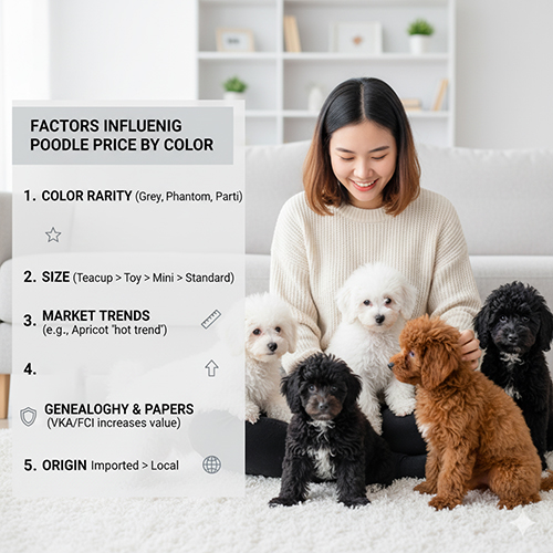 Các yếu tố ảnh hưởng giá Poodle theo màu 2025 – độ hiếm, size, xu hướng, nguồn gốc, giấy tờ