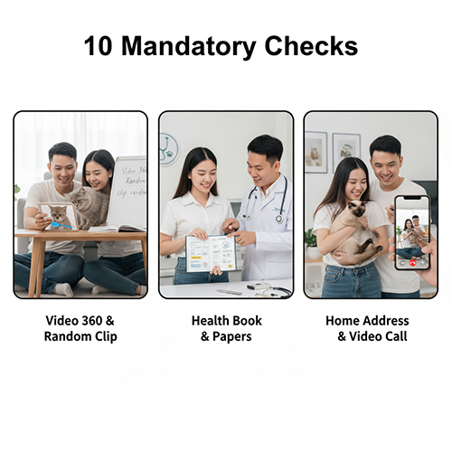 Các bước cần làm để xác minh người bán và bé mèo thật trước khi đặt cọc.