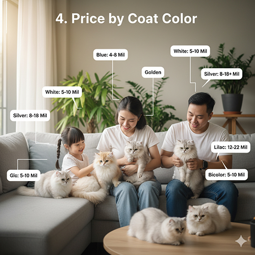 Bảng giá mèo Anh năm 2025 theo màu lông: xám xanh, trắng, golden, silver, lilac, bicolor