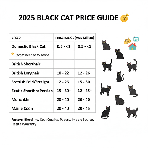 Bảng giá tham chiếu mèo đen theo từng giống phổ biến từ mèo nội đến mèo nhập khẩu