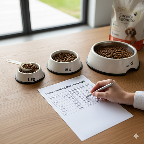 Người nuôi chó tham khảo bảng khẩu phần ăn theo cân nặng và lượng hạt cần thiết mỗi ngày