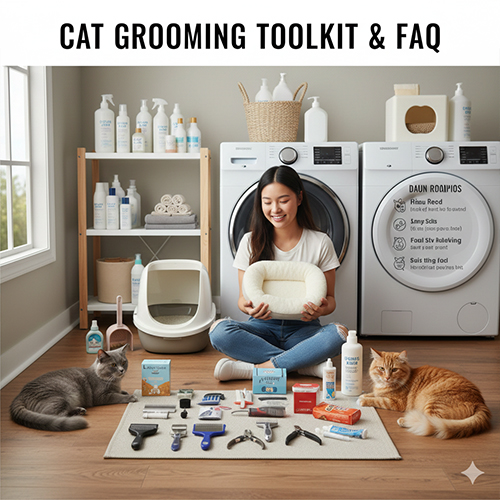 Bộ dụng cụ grooming cho mèo kèm FAQ giúp chăm sóc mèo đúng cách tại nhà