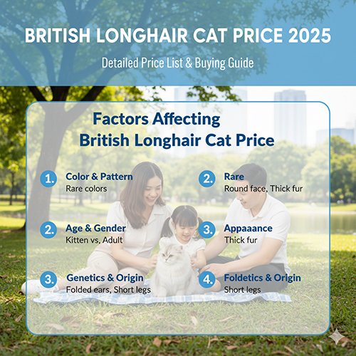 Gia đình cùng mèo Anh lông dài trong công viên – minh họa các yếu tố ảnh hưởng đến giá mèo Anh lông dài 2025