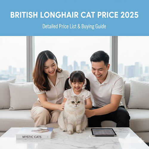 Gia đình trẻ vuốt ve mèo Anh lông dài trên sofa – minh họa bài viết giá mèo Anh lông dài 2025