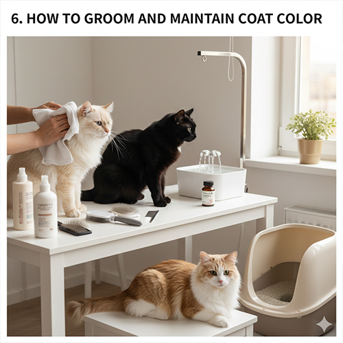 Grooming và chăm sóc giúp giữ màu lông mèo luôn đẹp, sạch và đúng tone