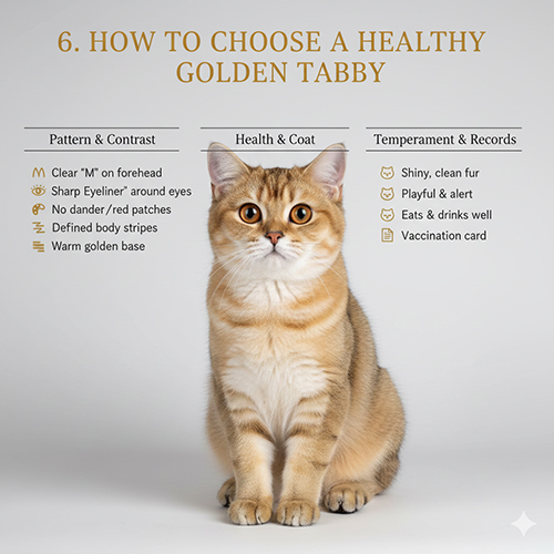 Checklist chọn mèo mướp vàng khỏe mạnh dựa trên hoa văn, lông và thể trạng