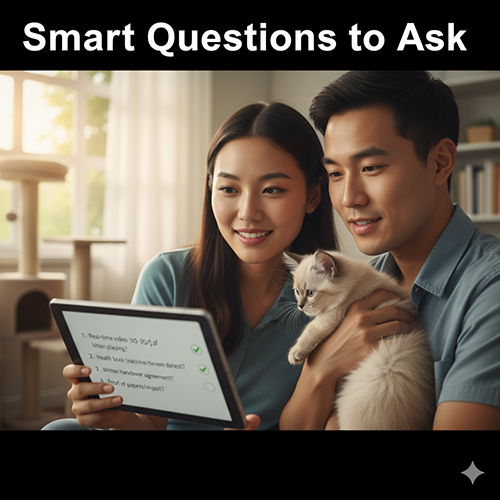 Câu hỏi thông minh khi mua mèo cảnh: yêu cầu video thật, sổ sức khỏe, điều khoản bàn giao và giấy tờ chứng minh nguồn gốc.