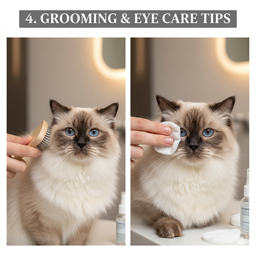 Chăm sóc lông và vệ sinh mắt cho mèo Hyma color point tại nhà