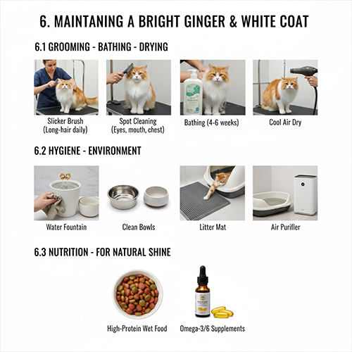 Hướng dẫn chăm sóc mèo vàng trắng giữ mảng trắng sạch và lông vàng bóng