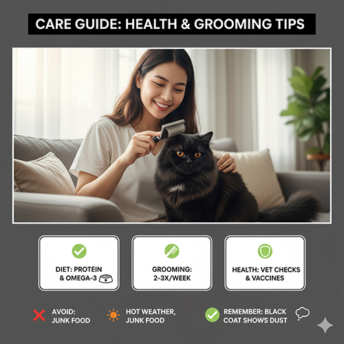 Cách chăm sóc mèo Anh lông dài đen – hướng dẫn chọn, chải lông và chế độ dinh dưỡng giúp lông đen tuyền bóng mượt