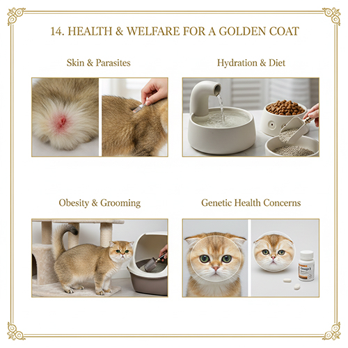 Sức khỏe và phúc lợi ảnh hưởng trực tiếp đến bộ lông vàng óng của mèo Golden