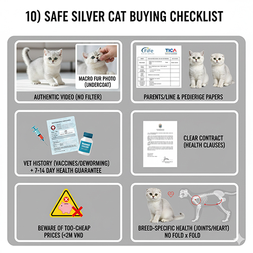 Checklist mua mèo Silver an toàn với video thật và hồ sơ rõ ràng