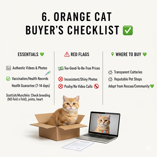 Checklist mua mèo vàng gồm mục cần kiểm tra, dấu hiệu rủi ro và nơi mua uy tín