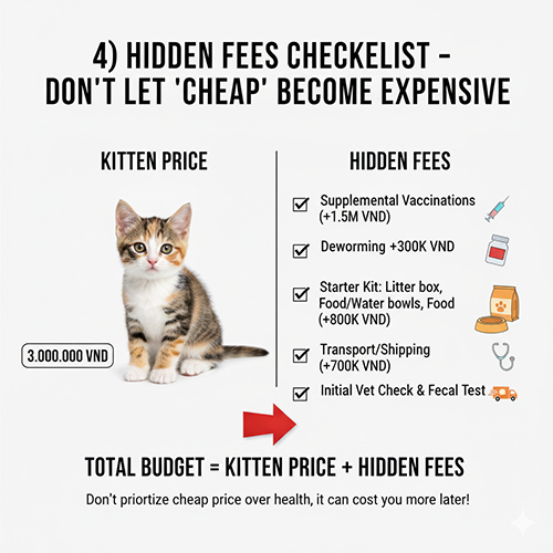 Checklist phí ẩn khi mua mèo con giá rẻ để tránh mua rẻ thành đắt