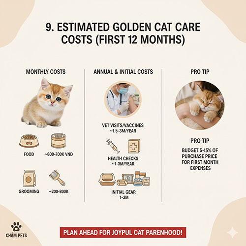Ước tính chi phí nuôi mèo Golden trong 12 tháng đầu gồm ăn uống và thú y