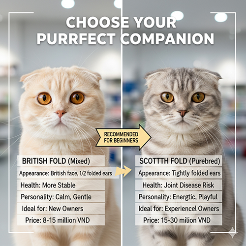 So sánh mèo Anh tai cụp lai và Scottish Fold thuần về ngoại hình, sức khỏe, tính cách và mức giá