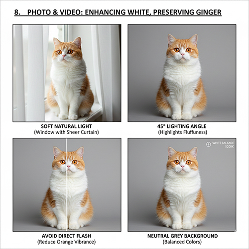 Hướng dẫn chụp ảnh mèo vàng trắng với ánh sáng tự nhiên giữ trắng sạch vàng không cháy