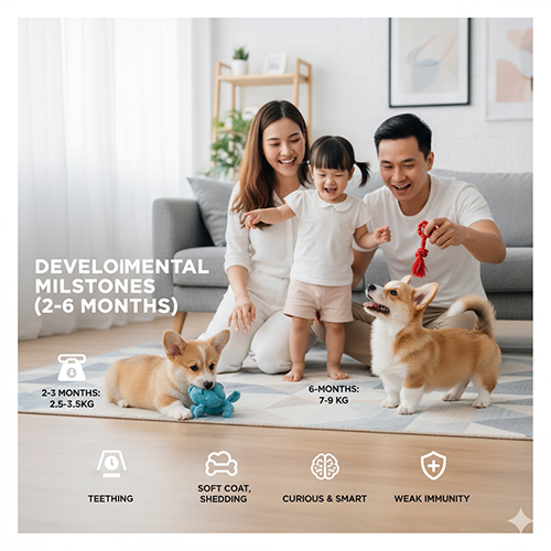 Đặc điểm phát triển của chó Corgi con từ 2 đến 6 tháng tuổi về cân nặng, thay răng, lông, tính cách và sức khỏe