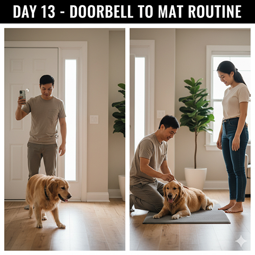 Ngày 13 huấn luyện chó – hình thành phản xạ chuông cửa vào thảm