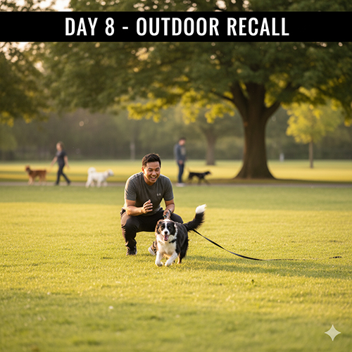 Ngày 8 huấn luyện chó – luyện Recall ngoài trời với dây dài