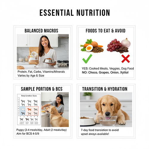 Dinh dưỡng nền tảng cho chó – hướng dẫn cân đối khẩu phần, thức ăn nên và không nên cho chó ăn