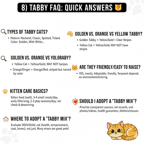 Câu hỏi thường gặp về mèo mướp giúp phân biệt hoa văn tabby, màu nền và cách nuôi cho người mới