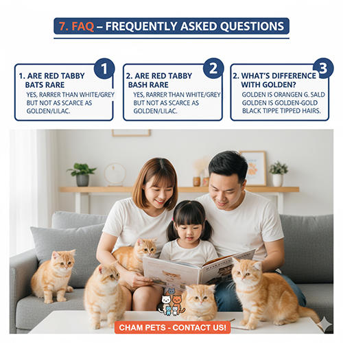 FAQ mèo Anh lông dài màu vàng Red Tabby – giải đáp về độ hiếm, khác biệt với Golden, giá bán và độ dễ nuôi