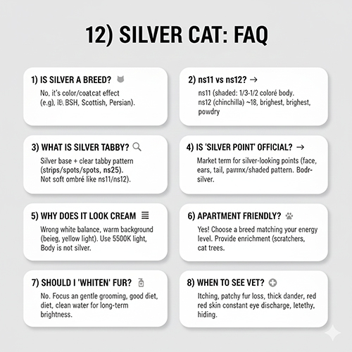 FAQ mèo Silver giải đáp nhanh về màu bạc, ns11 và ns12