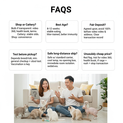 Giải đáp nhanh các câu hỏi thường gặp khi mua mèo cảnh an toàn.