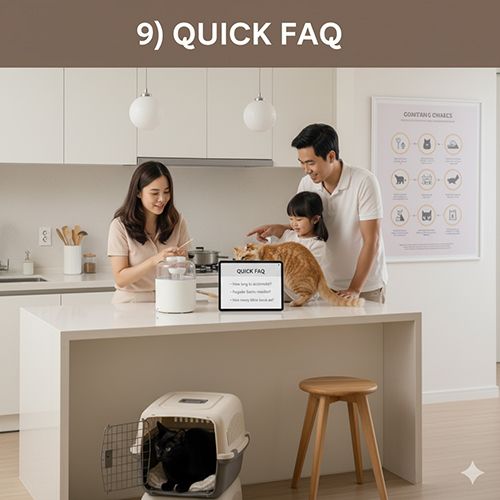 FAQ nhanh về cách nuôi mèo cảnh: thời gian làm quen, lịch tắm, có nên cho uống sữa, số lượng khay cát và nuôi mèo trong chung cư.