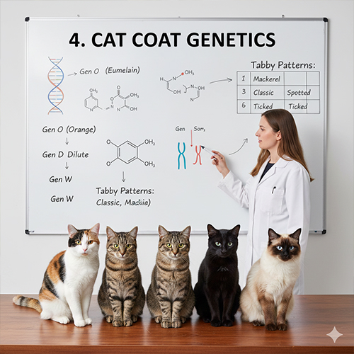 Sơ đồ gen di truyền giải thích sự khác biệt giữa các kiểu lông mèo