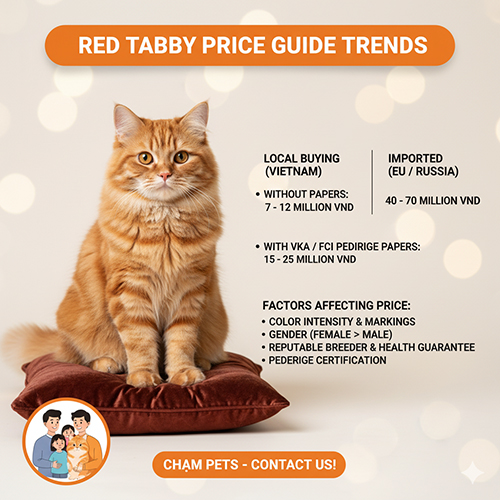 Giá mèo Anh lông dài màu vàng Red Tabby năm 2025 – mức giá trong nước và nhập khẩu, các yếu tố ảnh hưởng