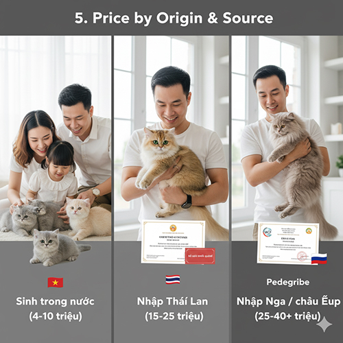 Bảng giá mèo Anh 2025 theo nguồn gốc: sinh trong nước, nhập Thái Lan và nhập Nga châu Âu có pedigree