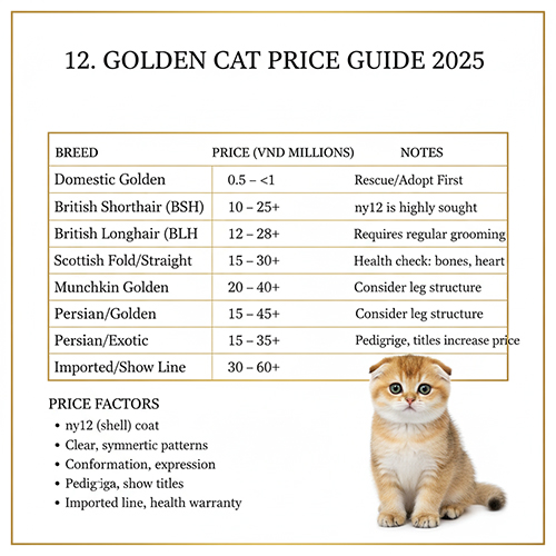 Bảng giá mèo Golden tham chiếu theo từng giống và mã màu ny11 ny12 ny24 ny25