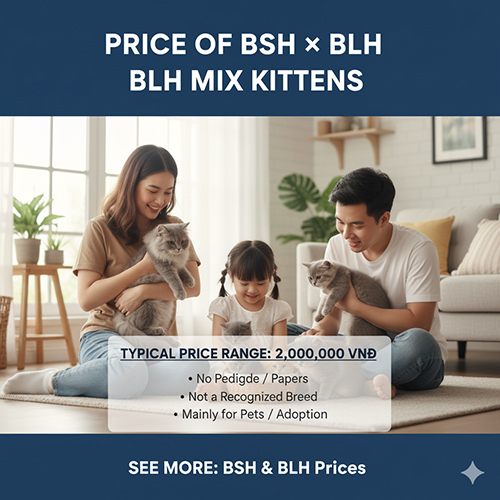 Gia đình vui vẻ chơi cùng mèo Anh lông ngắn và mèo Anh lông dài con, minh họa cho mức giá mèo lai giữa hai dòng British Shorthair và British Longhair