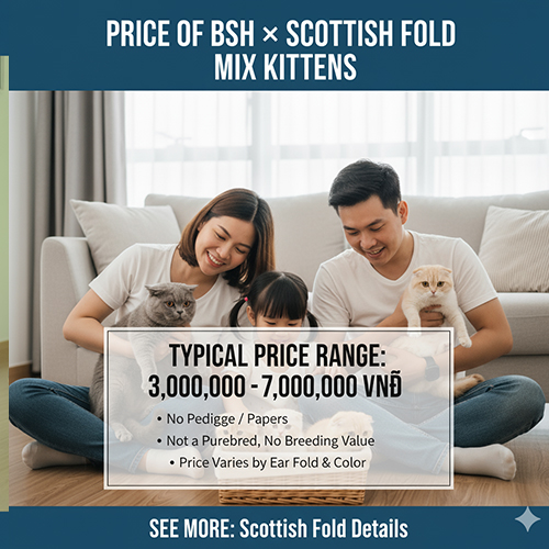 Gia đình vui vẻ chơi cùng mèo Anh lông ngắn và mèo tai cụp trong phòng khách, minh họa cho mức giá mèo lai giữa British Shorthair và Scottish Fold